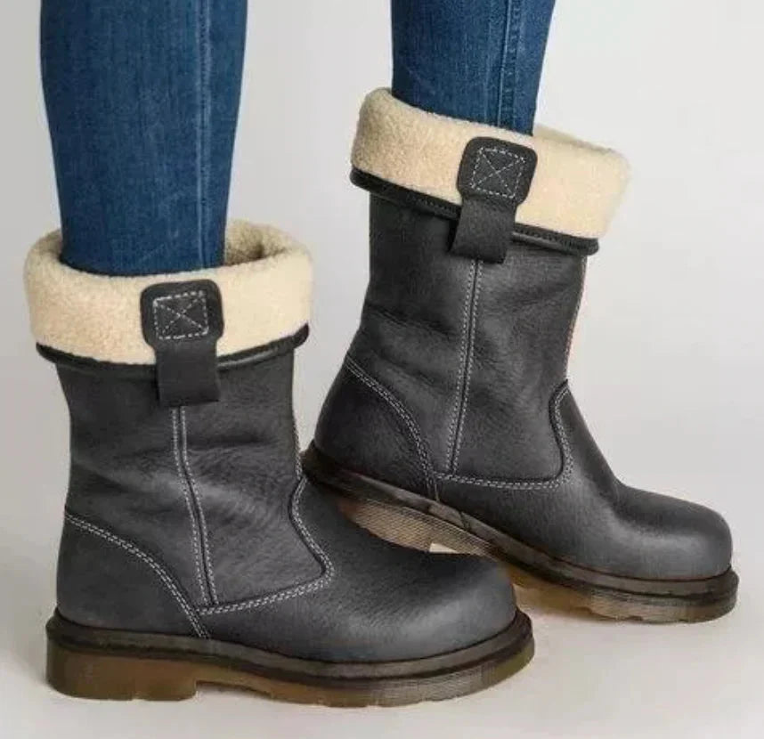 Women's Mid-Calf Winter Boots with Slip-On Design and Foldable Cuff