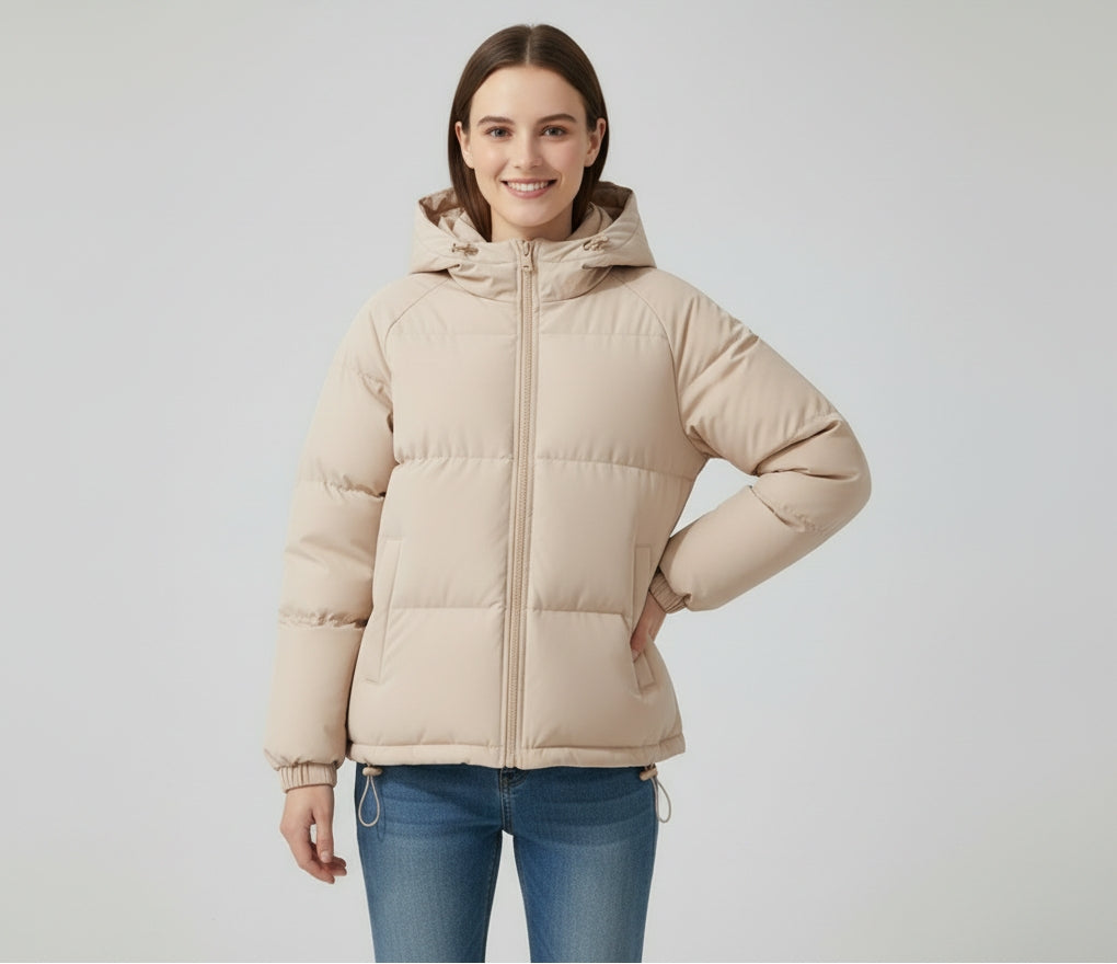 Ladies' winter coat with elegant fit and lined hood for warmth