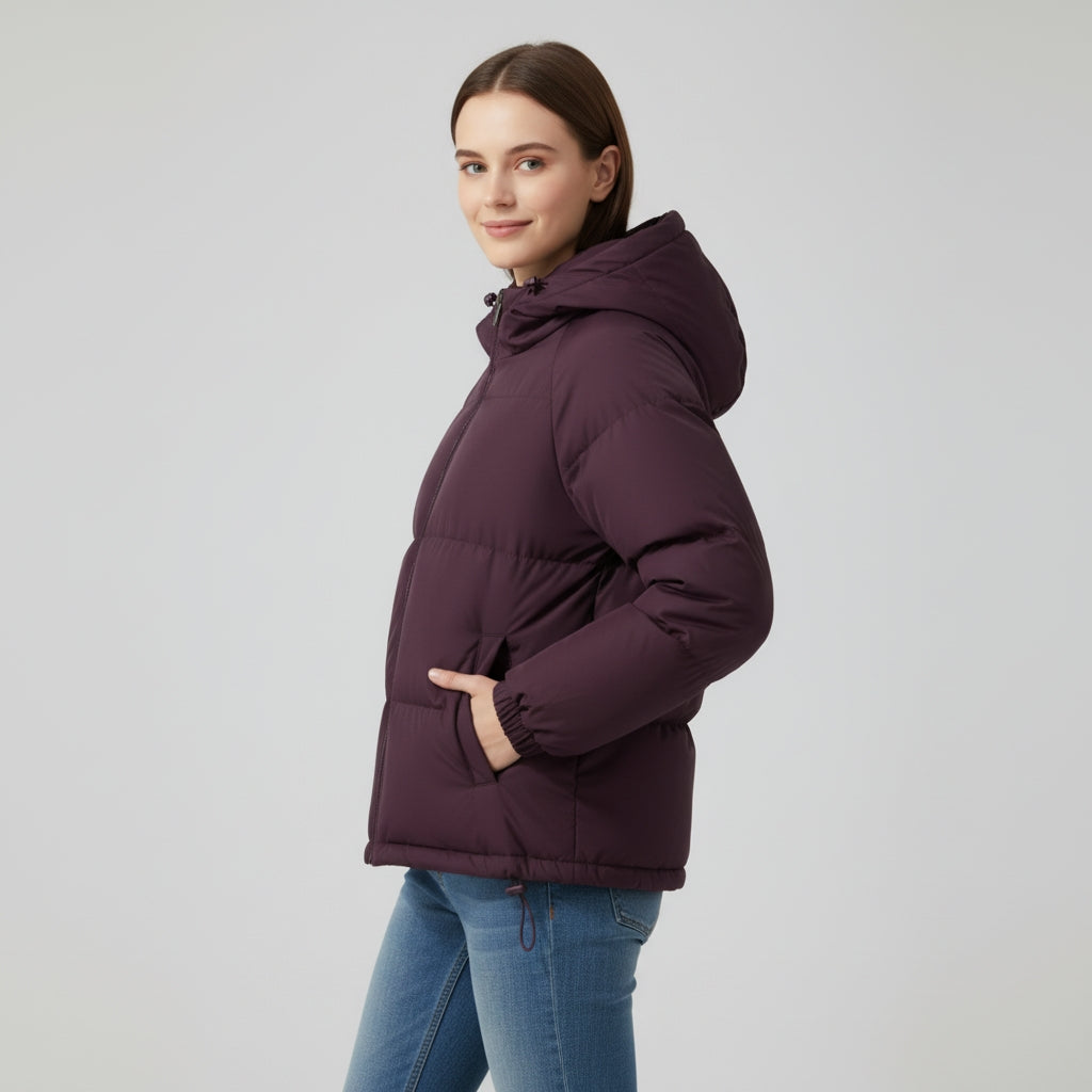 Ladies' winter coat with elegant fit and lined hood for warmth