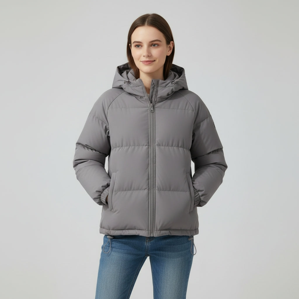 Ladies' winter coat with elegant fit and lined hood for warmth