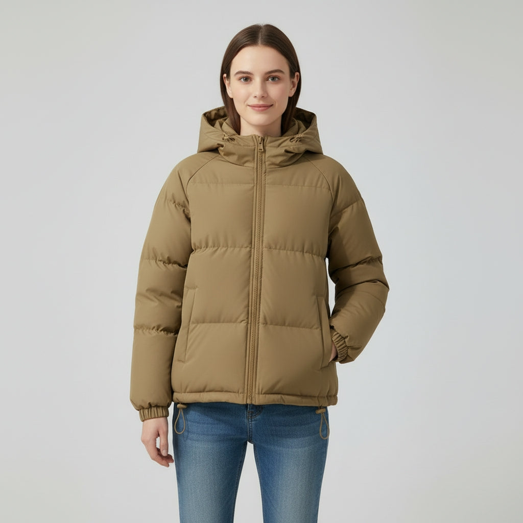 Ladies' winter coat with elegant fit and lined hood for warmth