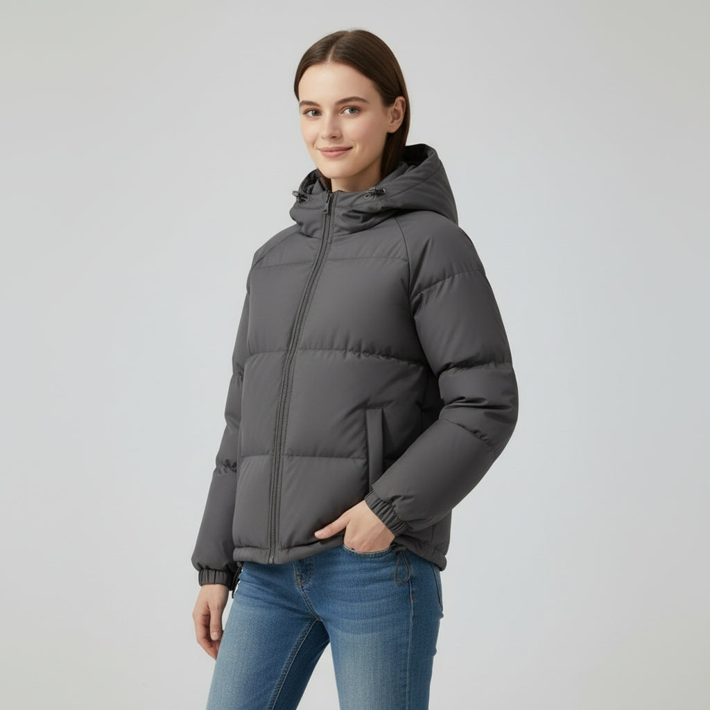 Ladies' winter coat with elegant fit and lined hood for warmth