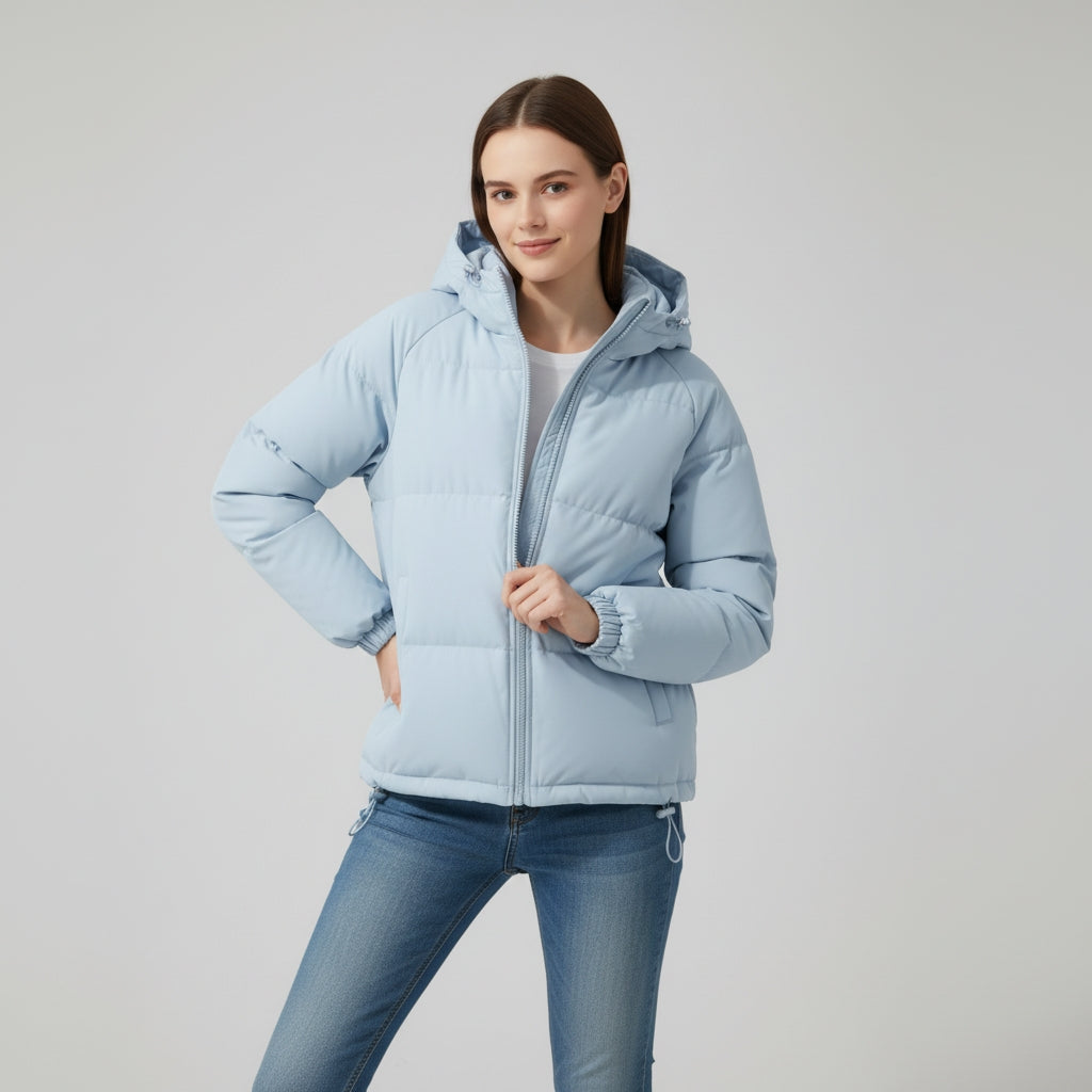 Ladies' winter coat with elegant fit and lined hood for warmth