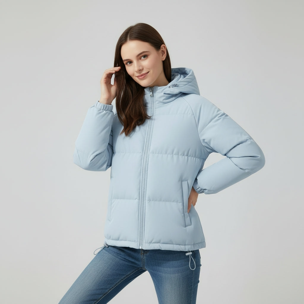 Ladies' winter coat with elegant fit and lined hood for warmth