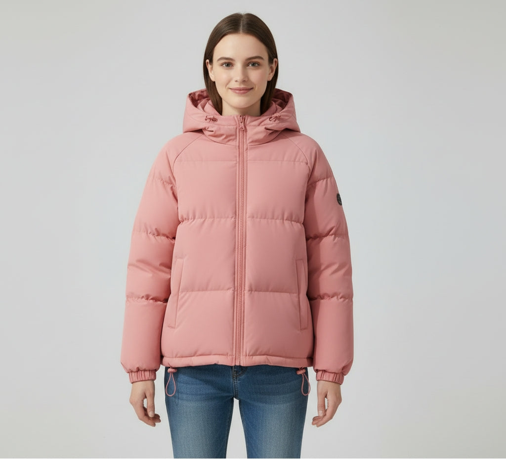 Ladies' winter coat with elegant fit and lined hood for warmth