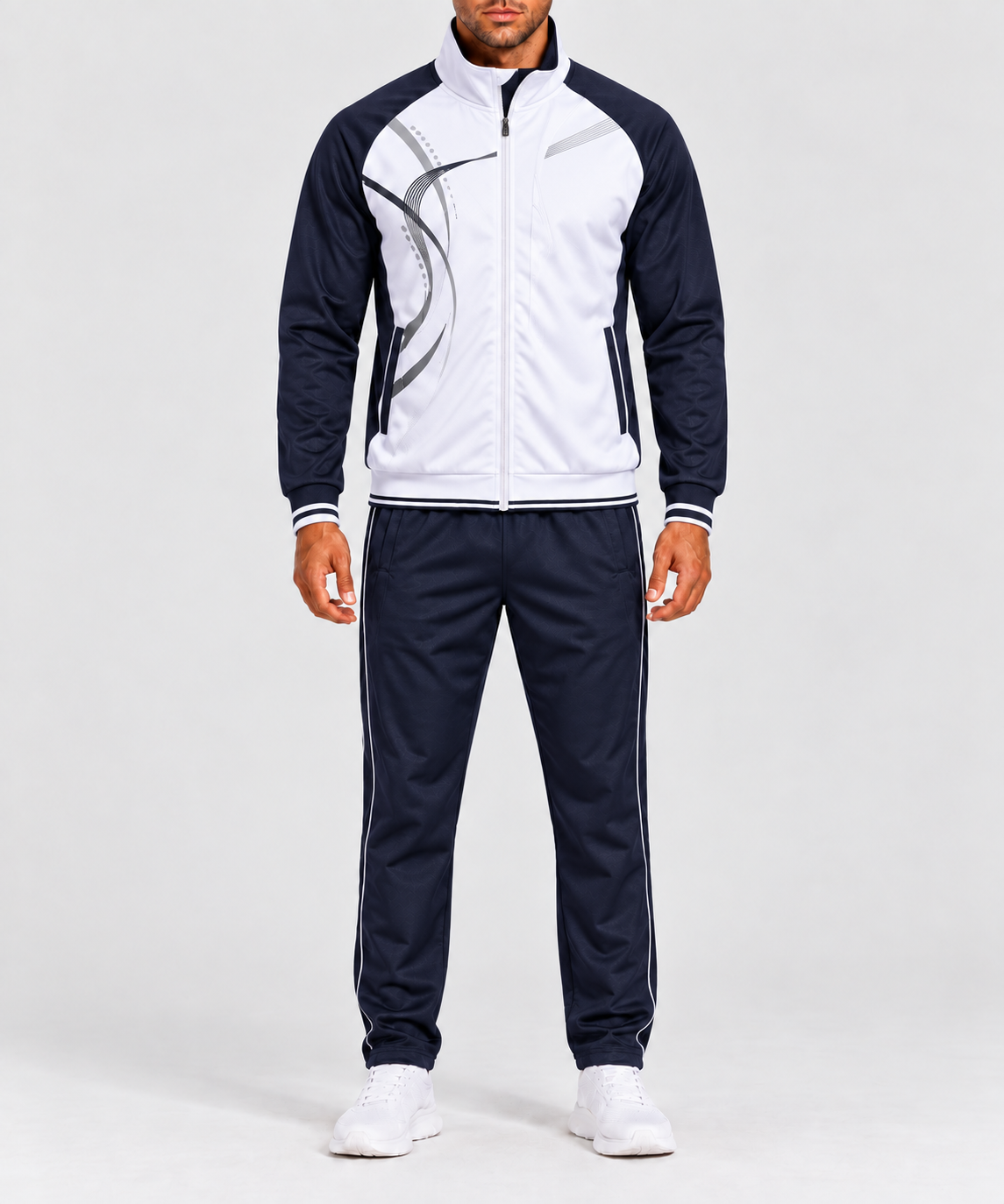 Men's Sports Set with Print, Mandarin Collar and Zip