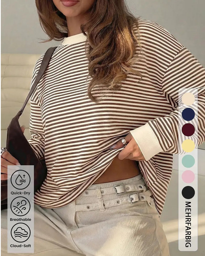 Relaxed Fit Long Sleeve Striped Crew Neck Top