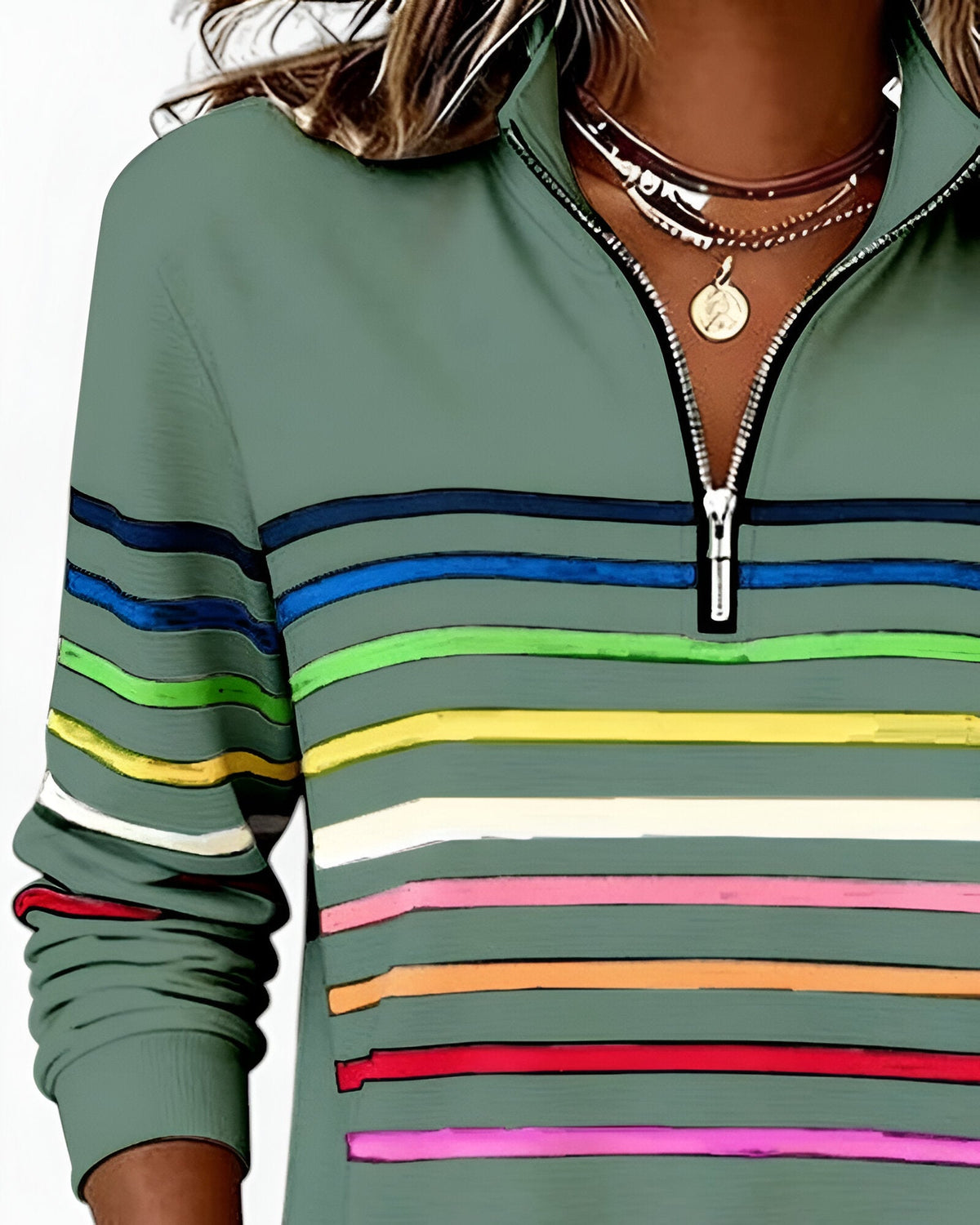 Kira | Cozy Striped Zip-Up Sweater