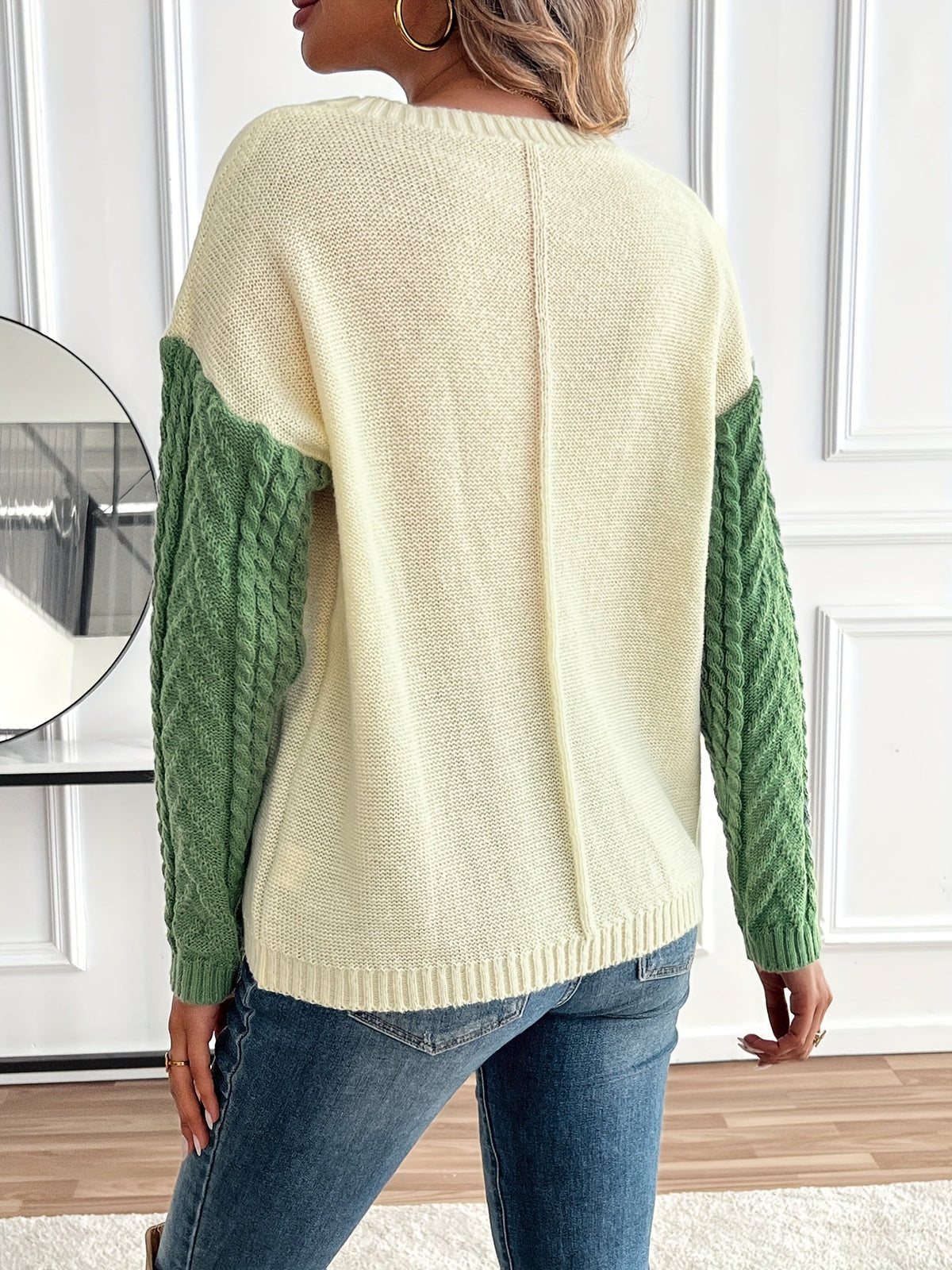 Delia | Bi-Color Cable Knit Sweater