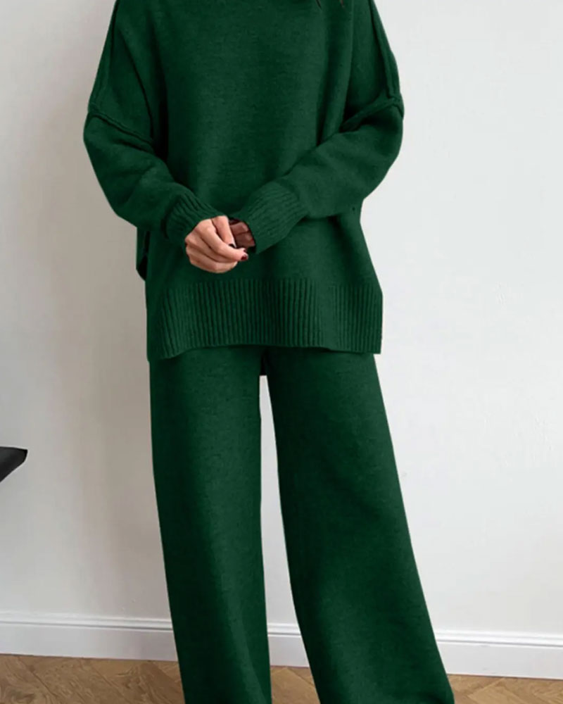 Relaxed Fit Solid Color Pullover Set