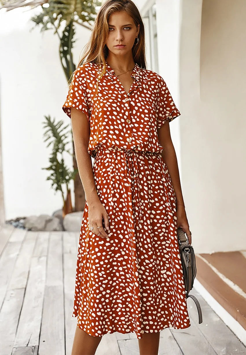 Nomi – Women’s Midi Dress with Adjustable Waist and Summer Print