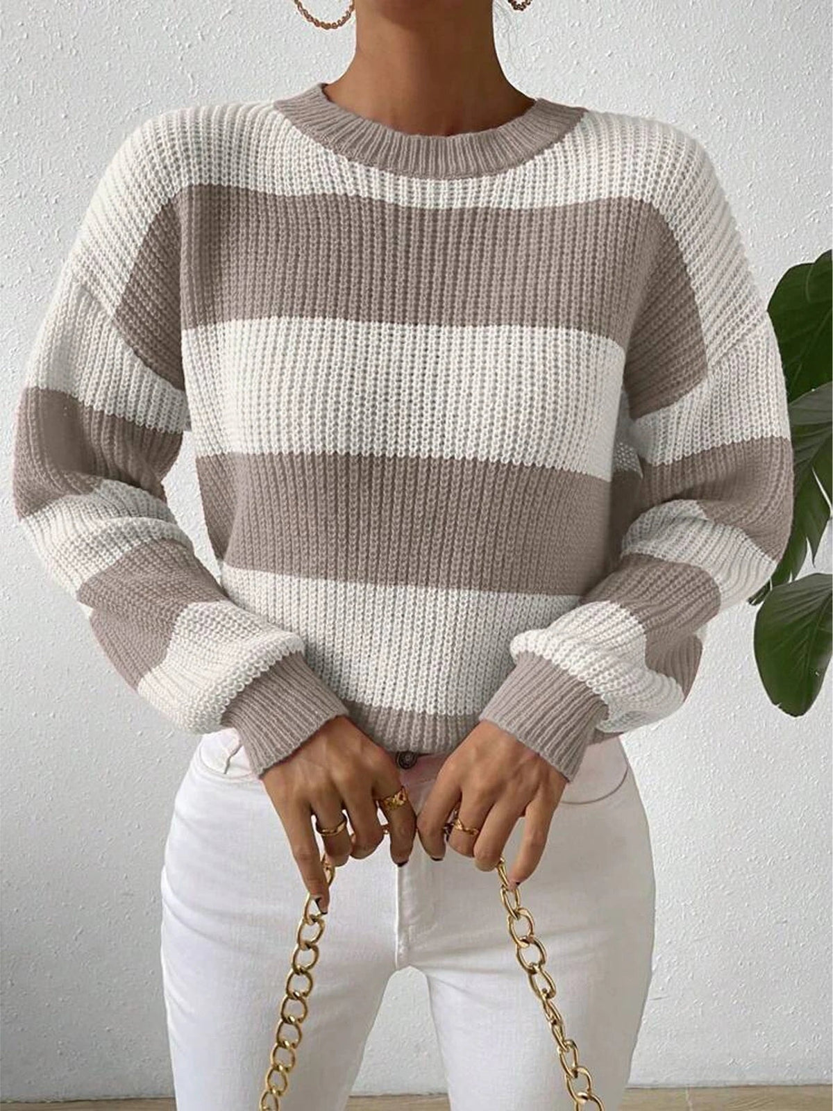 Women's Knit Top with Bold Contrast Stripes