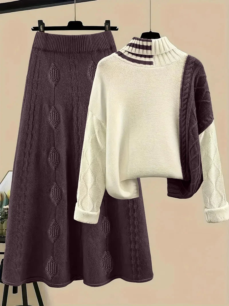 Women's Knit Set with Colour Block Turtleneck