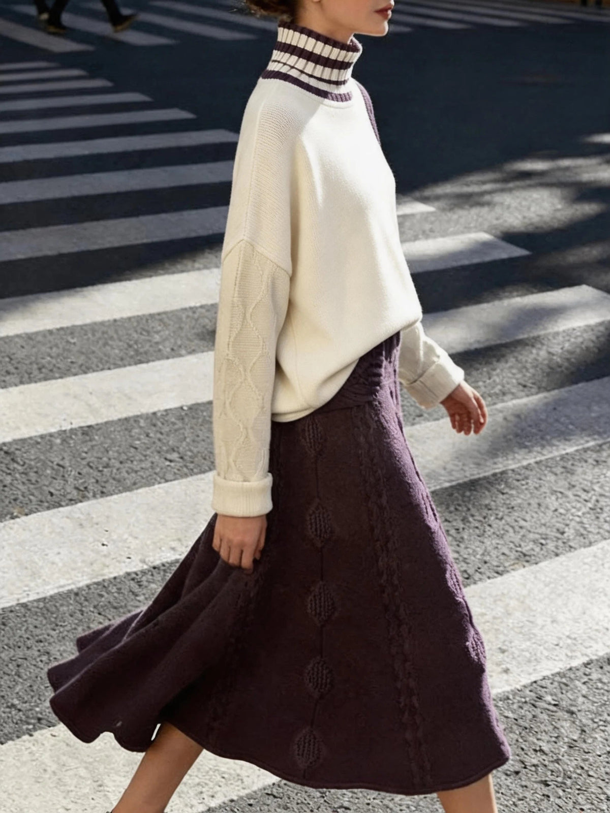 Women's Knit Set with Colour Block Turtleneck