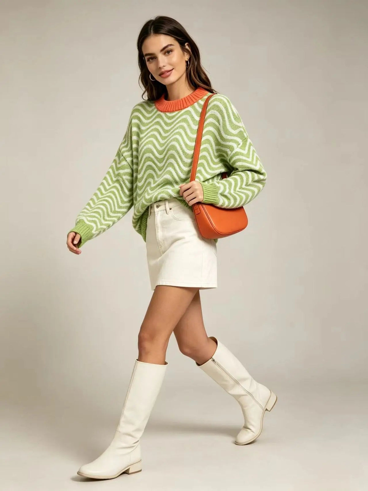 Women's Loose Knit Jumper with Wave Pattern