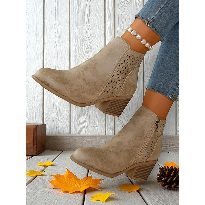 Adrienne | Ankle Boots with Cutout Design and Block Heels