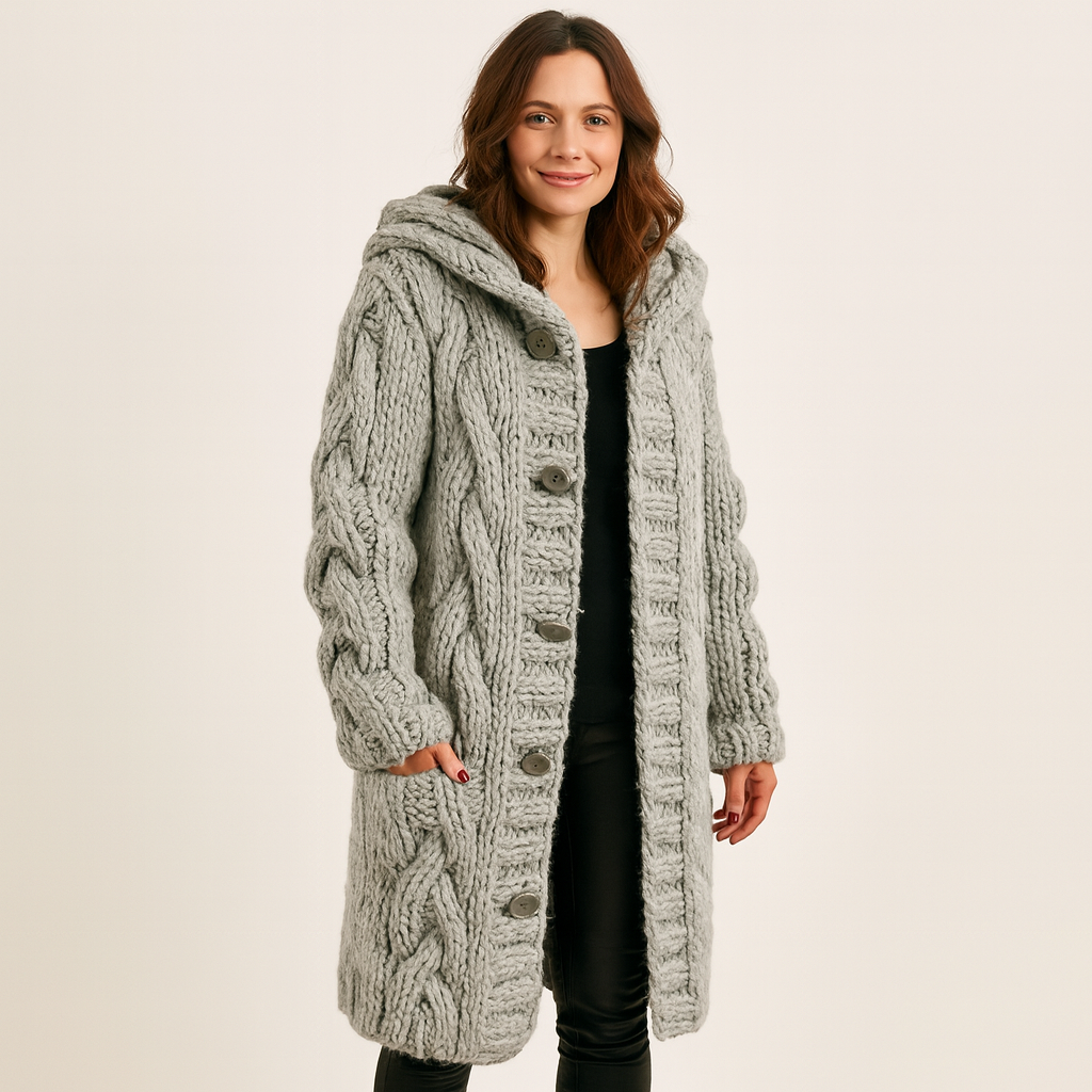 Ladies Knitted Long Cardigan | Soft, Warm with Hood