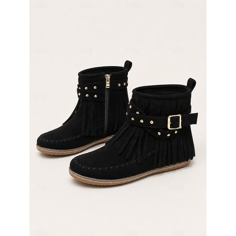 Maren | Fringe-Trimmed Western Ankle Boots