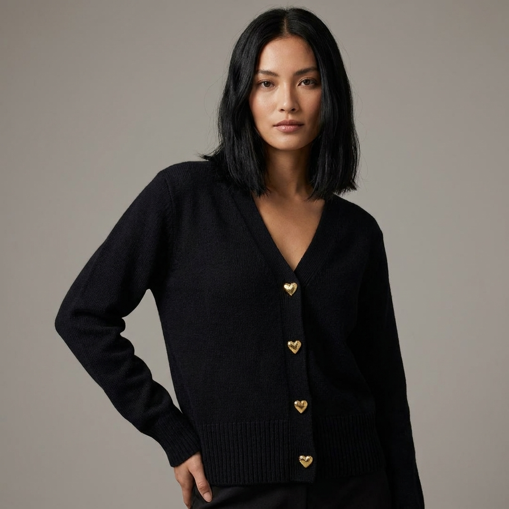 Ladies' Regular Fit V-Neck Button Closure Long Sleeve Casual Autumn Cardigan