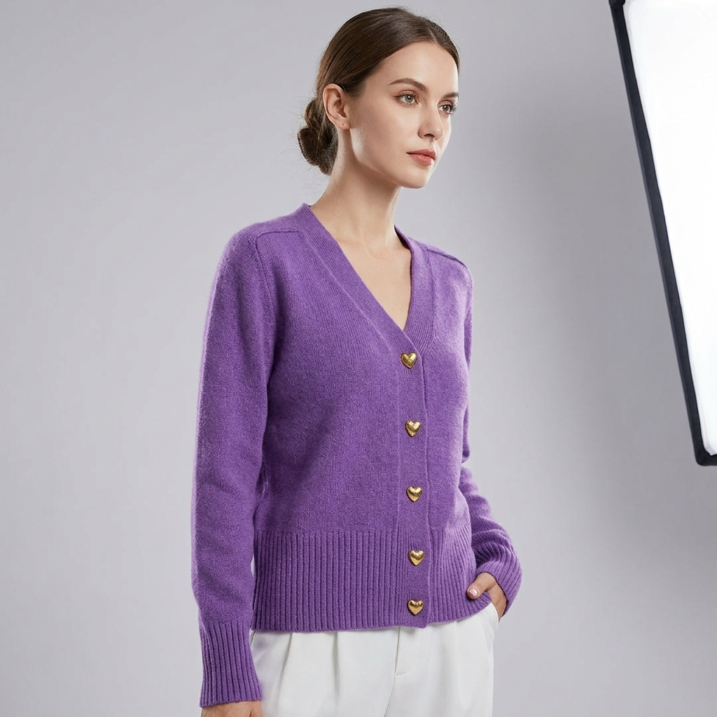 Ladies' Regular Fit V-Neck Button Closure Long Sleeve Casual Autumn Cardigan