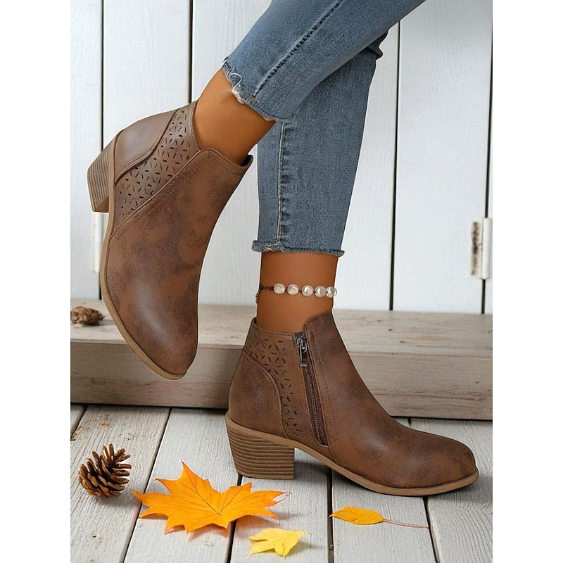 Adrienne | Ankle Boots with Cutout Design and Block Heels
