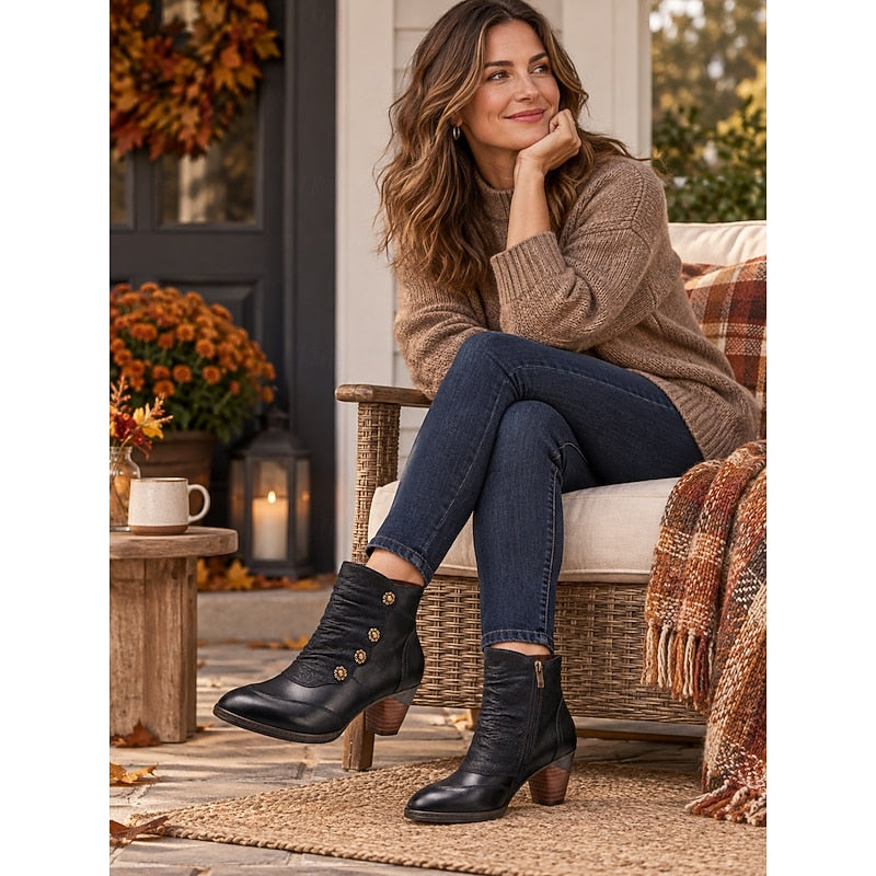 Maisie | Ruched Ankle Boots with Button Detail and Heels