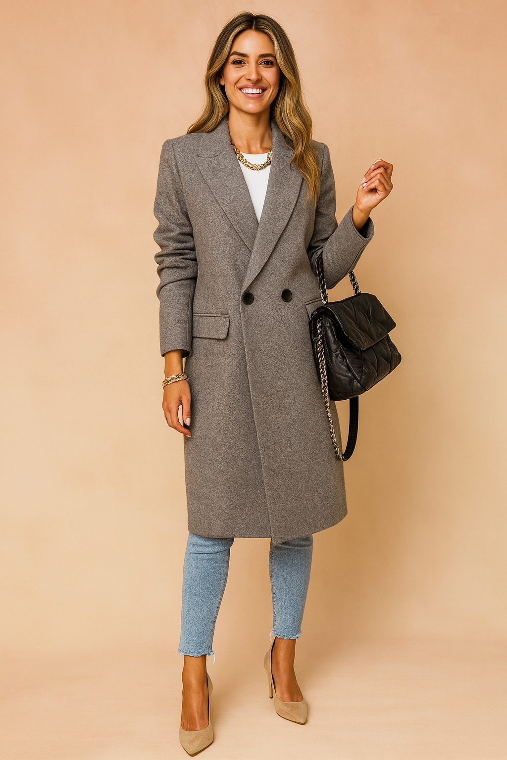 Women's Long Coat with Double Closure