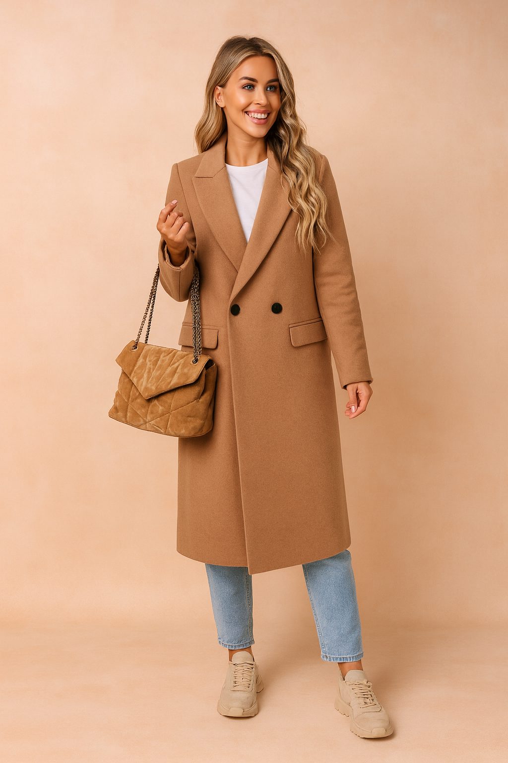Women's Long Coat with Double Closure
