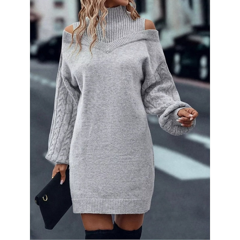 Everly | Turtleneck Sweater Dress with Cold Shoulder Design