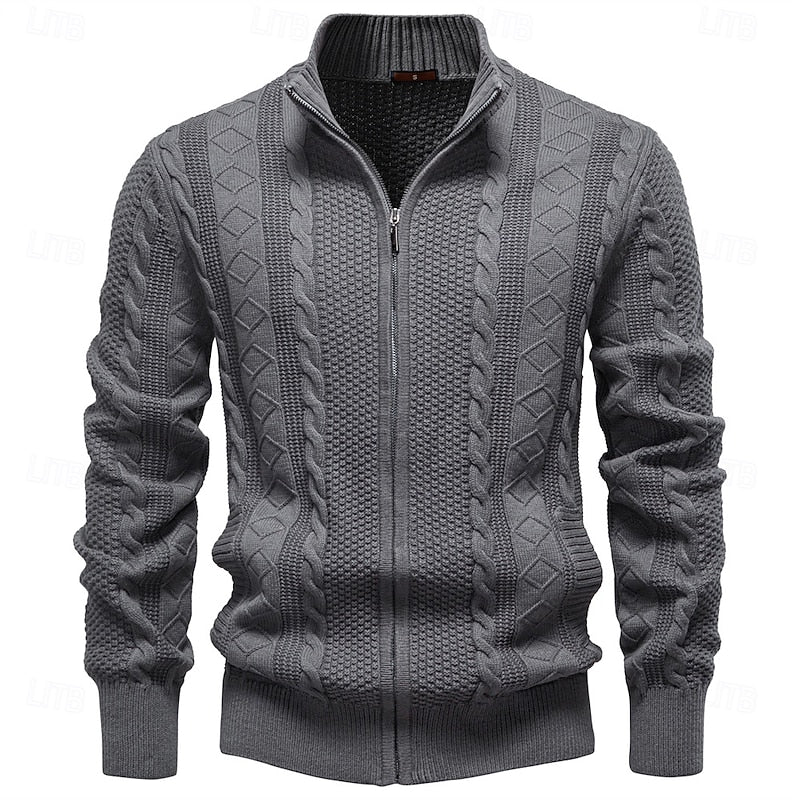 Clive | Zip-Up Cable Knit Cardigan