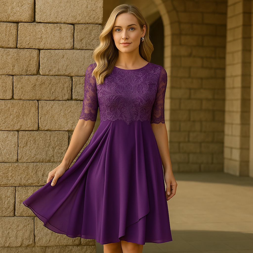 Elegant Dress with Three-Quarter Sleeves for Evening Parties
