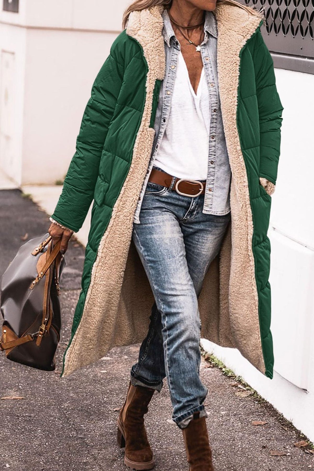 Frida | Cozy Long Padded Coat with Teddy Lining and Hood