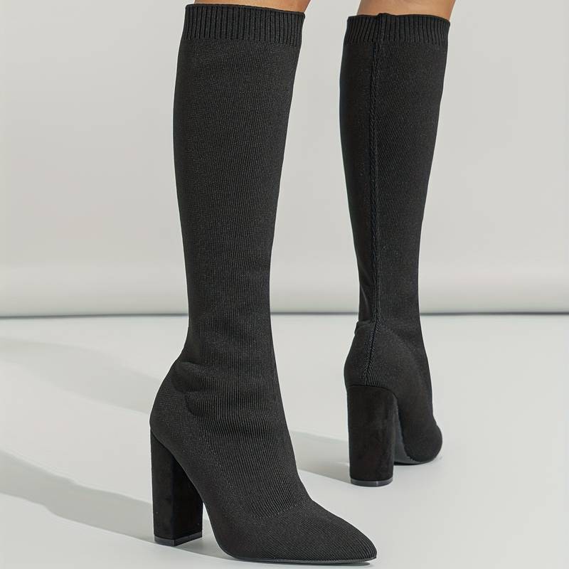 Knee-High Sock Fit Boots for Women with Pointed Toe