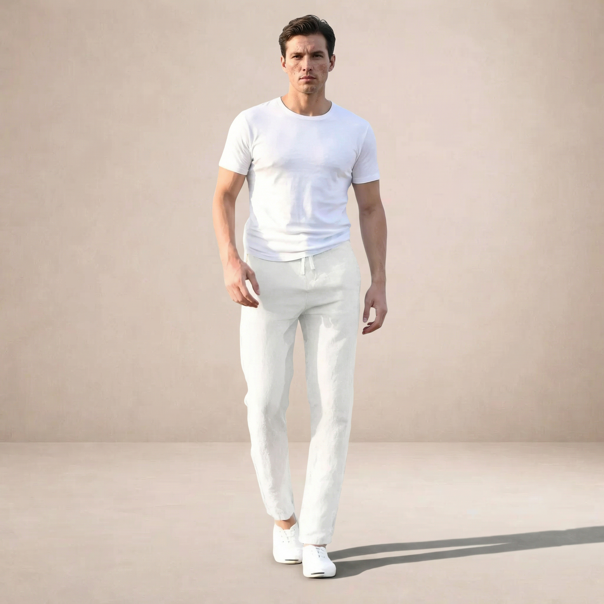 Linen Summer Trousers Men Regular Fit Breathable Material Elastic Waist
