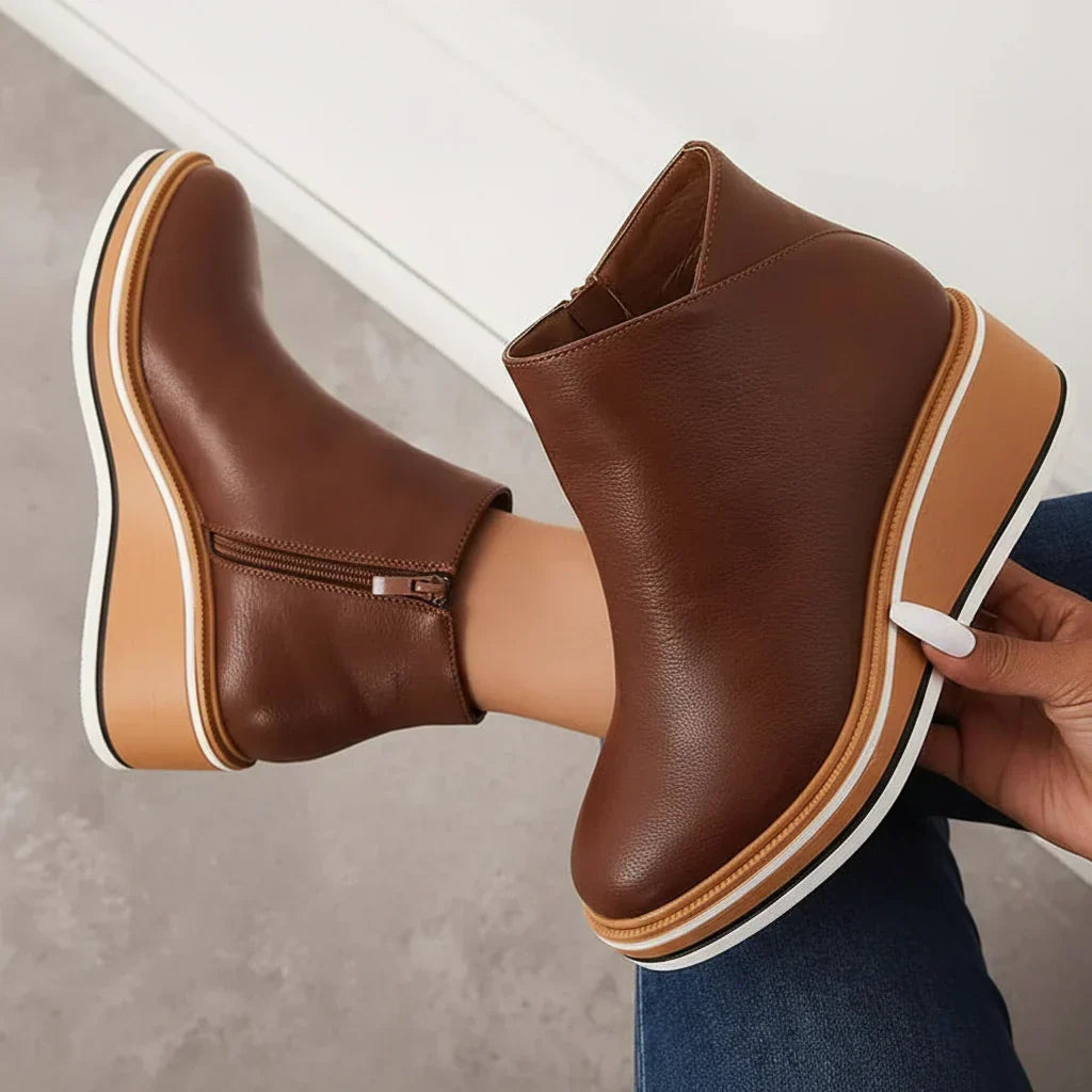 Cozy Wedge Boots Featuring Zip Closure and Colorful Sole