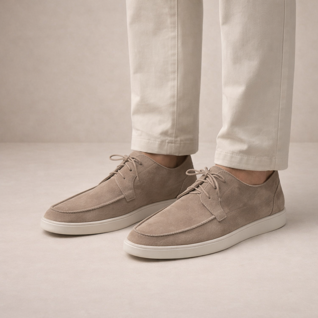 Suede Loafers for Men Regular Fit Leather Lace-Up Closed Toe