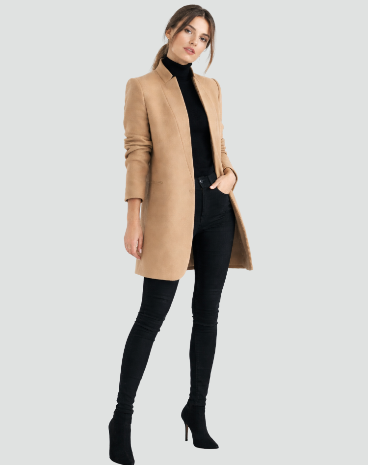 Ladies' Regular Fit Wool Round Neck Classic Coat