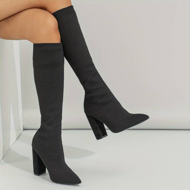 Knee-High Sock Fit Boots for Women with Pointed Toe
