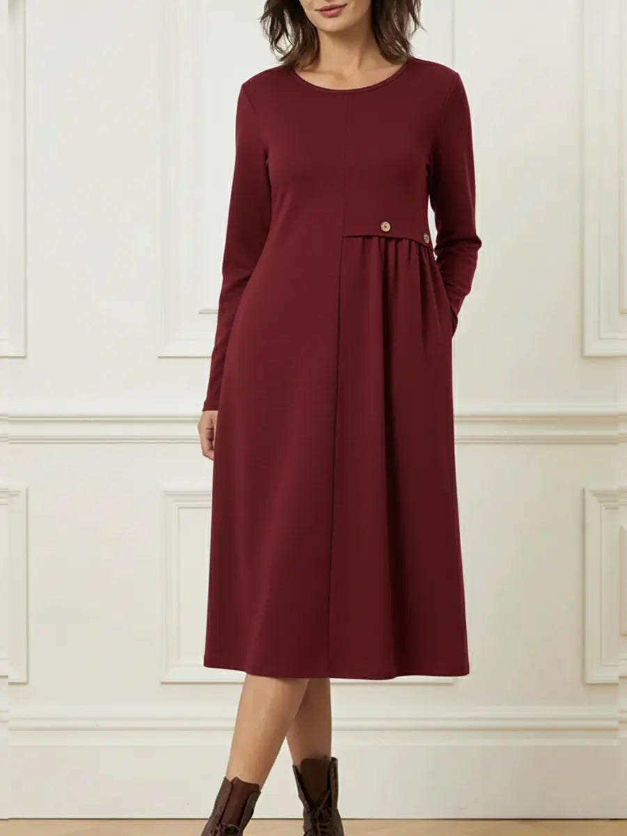 Long Sleeve Round Neck Midi Dress for Women
