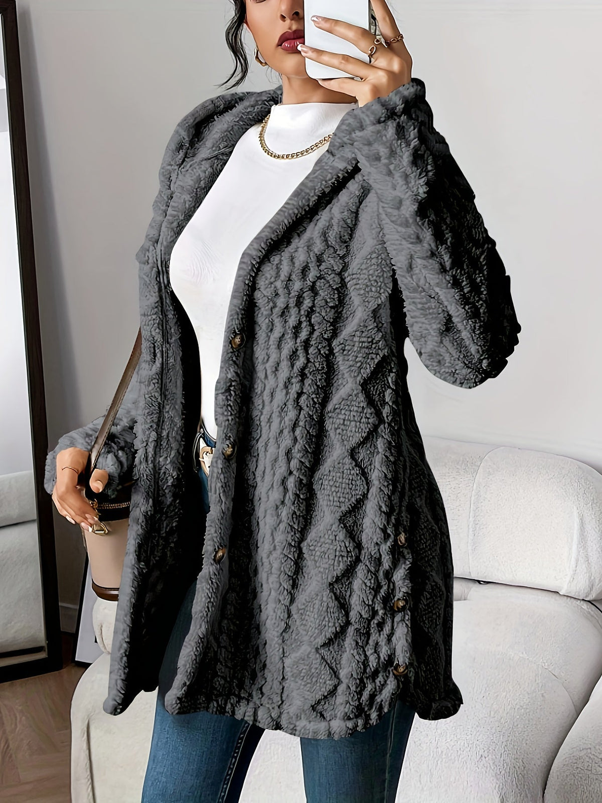 Women's Hooded Cable Knit Cardigan