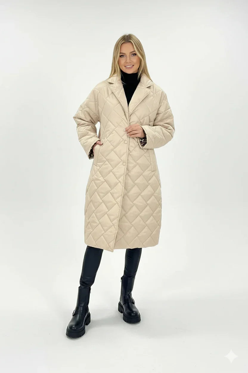 Long Padded Coat for Women Reversible with Leopard Print