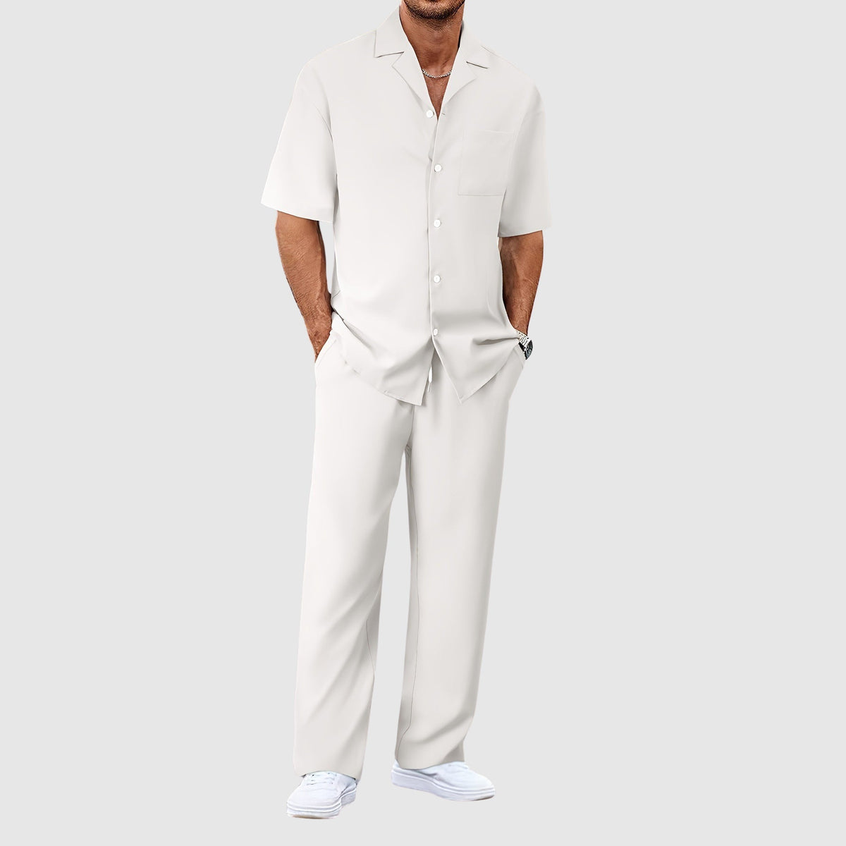 Two-Piece Summer Set with Long Trousers for Men