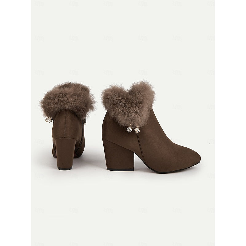 Pearl | Ankle Boots with Fur-Trimmed Block Heels