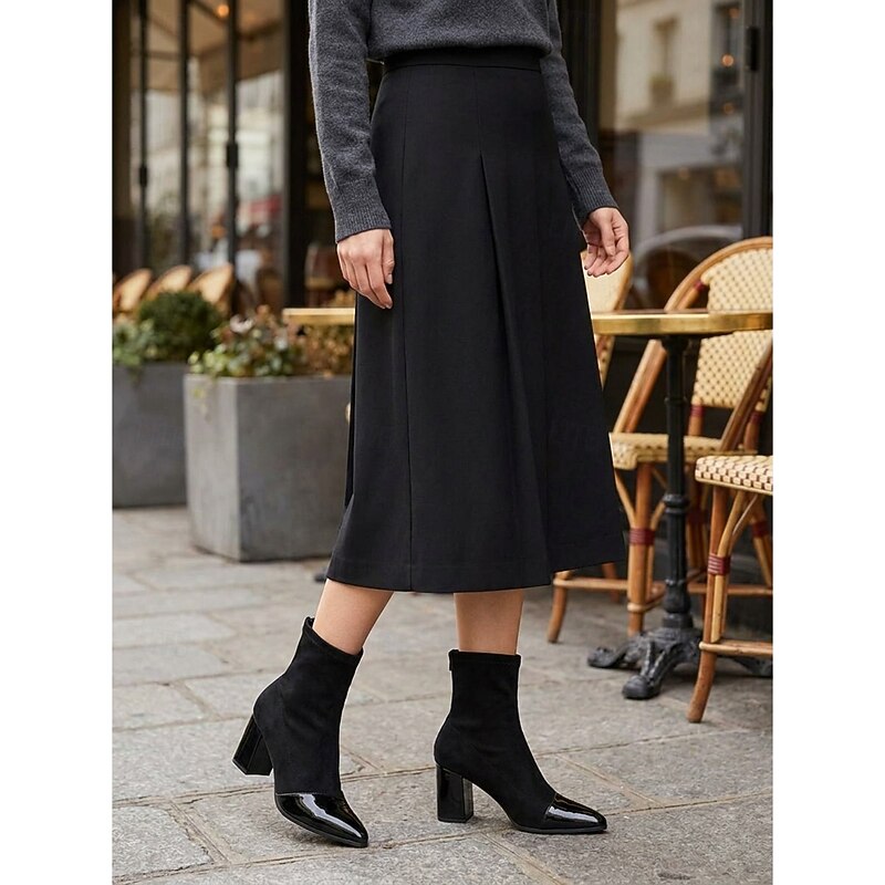 Lucia | Stylish Cap-Toe Chunky Heel Ankle Booties