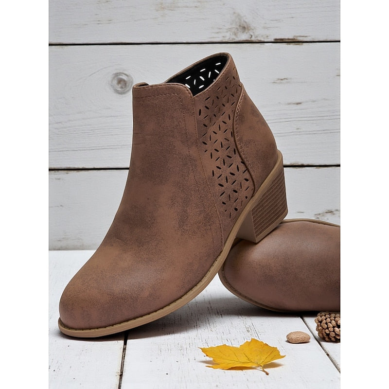 Adrienne | Ankle Boots with Cutout Design and Block Heels