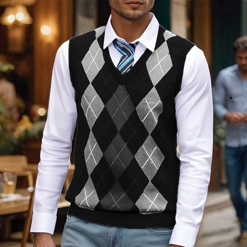 Gabriel | Argyle Pattern V-Neck Sweater Vest