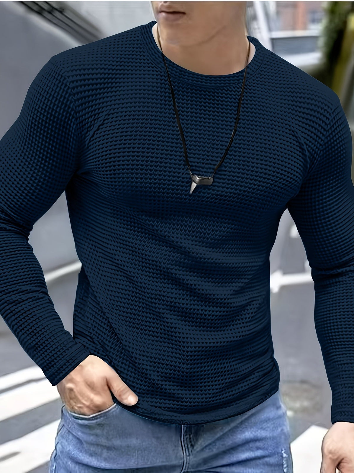 Frederick | Long Sleeve Top with Textured Waffle Knit