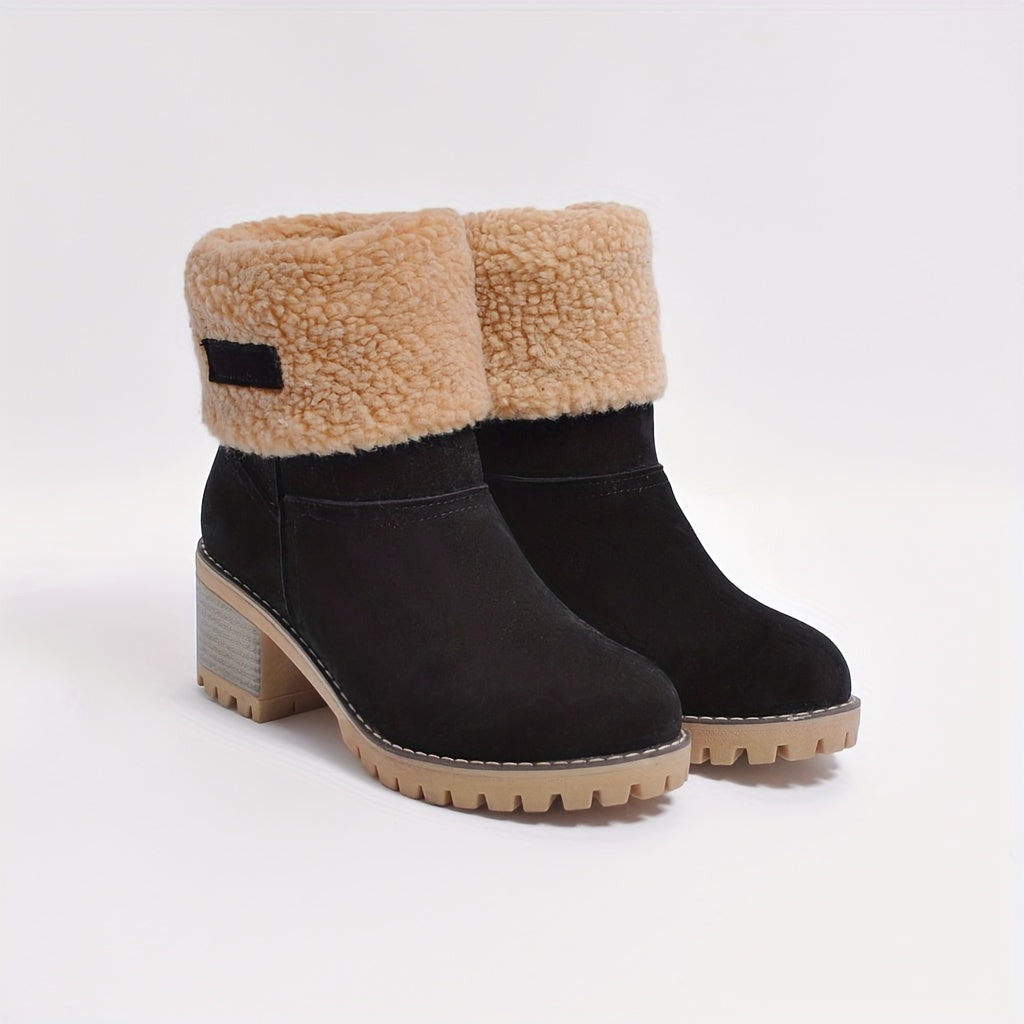 Priscilla | Cozy Cuffed Ankle Boots with Block Heels