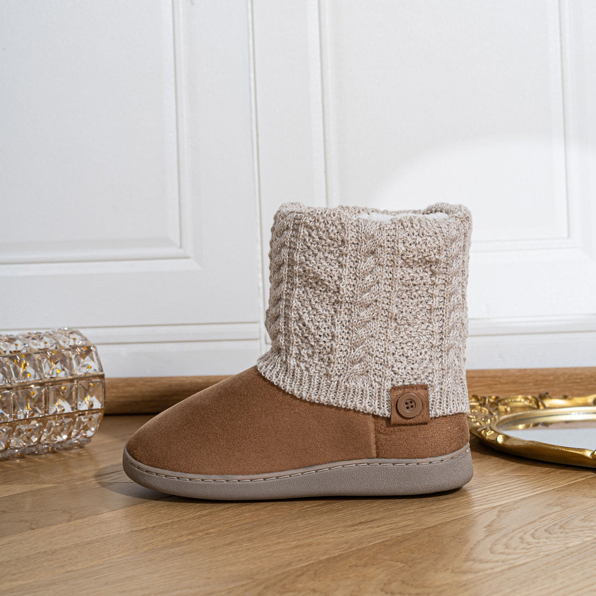Marnah | Cozy Knit-Cuffed Slippers