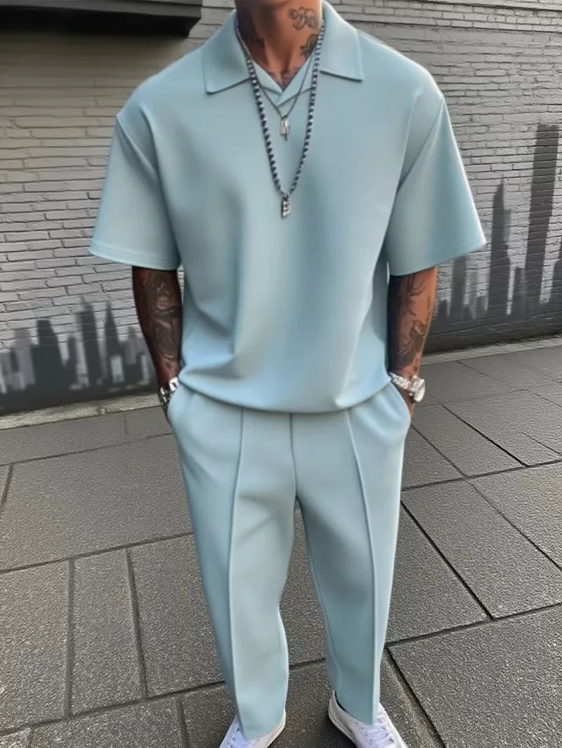 Men's Set with V-Neck and Straight Trousers
